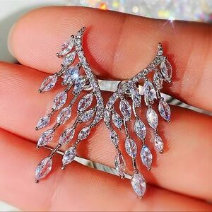Diamond Angel Wings Silver Earrings CZ